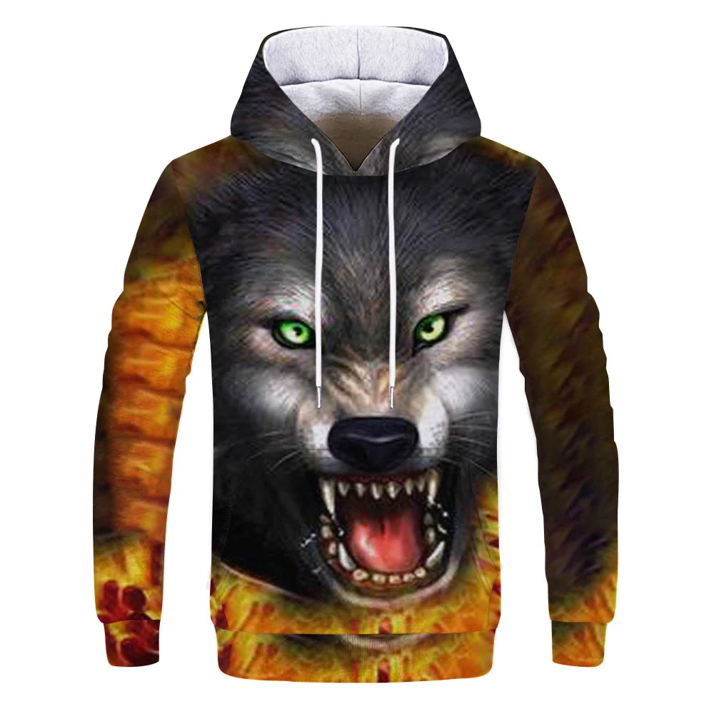 New Fashion Animal 3D Printed Hoodie Men and Women Personalized Design Sweatshirt Snow Double Wolf Harajuku Oversized Hoodie
