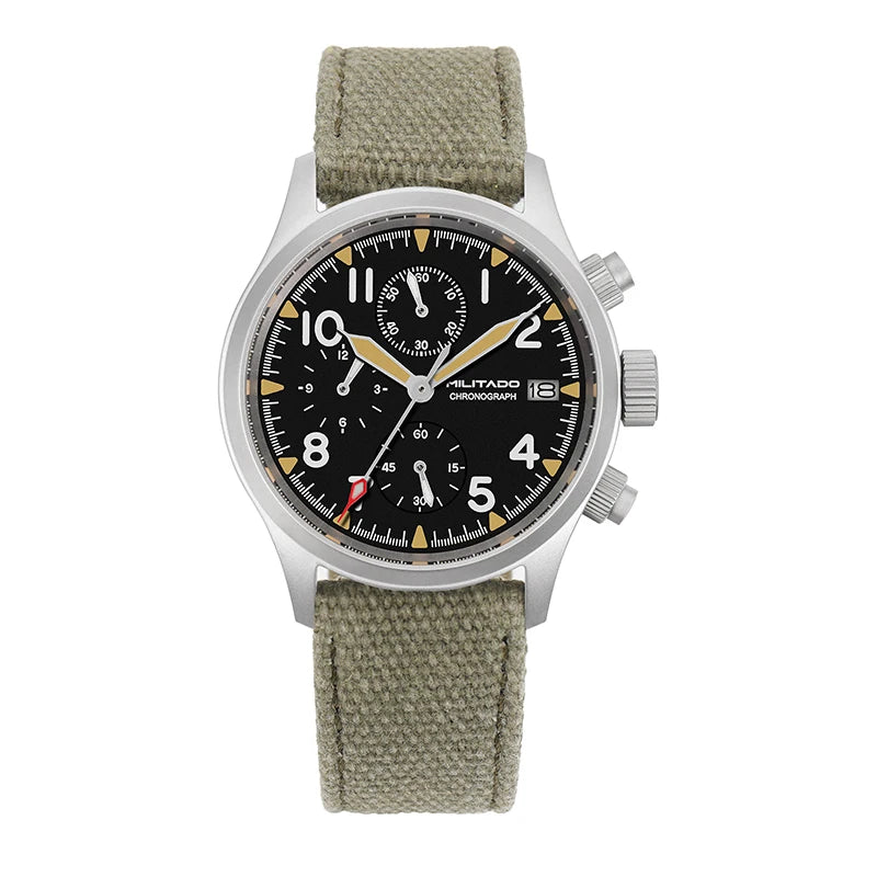 Militado ML1868KF Quartz Watch VK67 Chronograph Movement Military 3 Dial Vintage Watch 100m Waterproof Sapphire Crystal Watches
