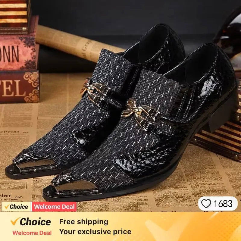Men Luxury White Gold Metal Toe Oxford Elegant Loafers Slip On Dress Shoes Formal Wedding Party PU Leather Shoes Size 38-46