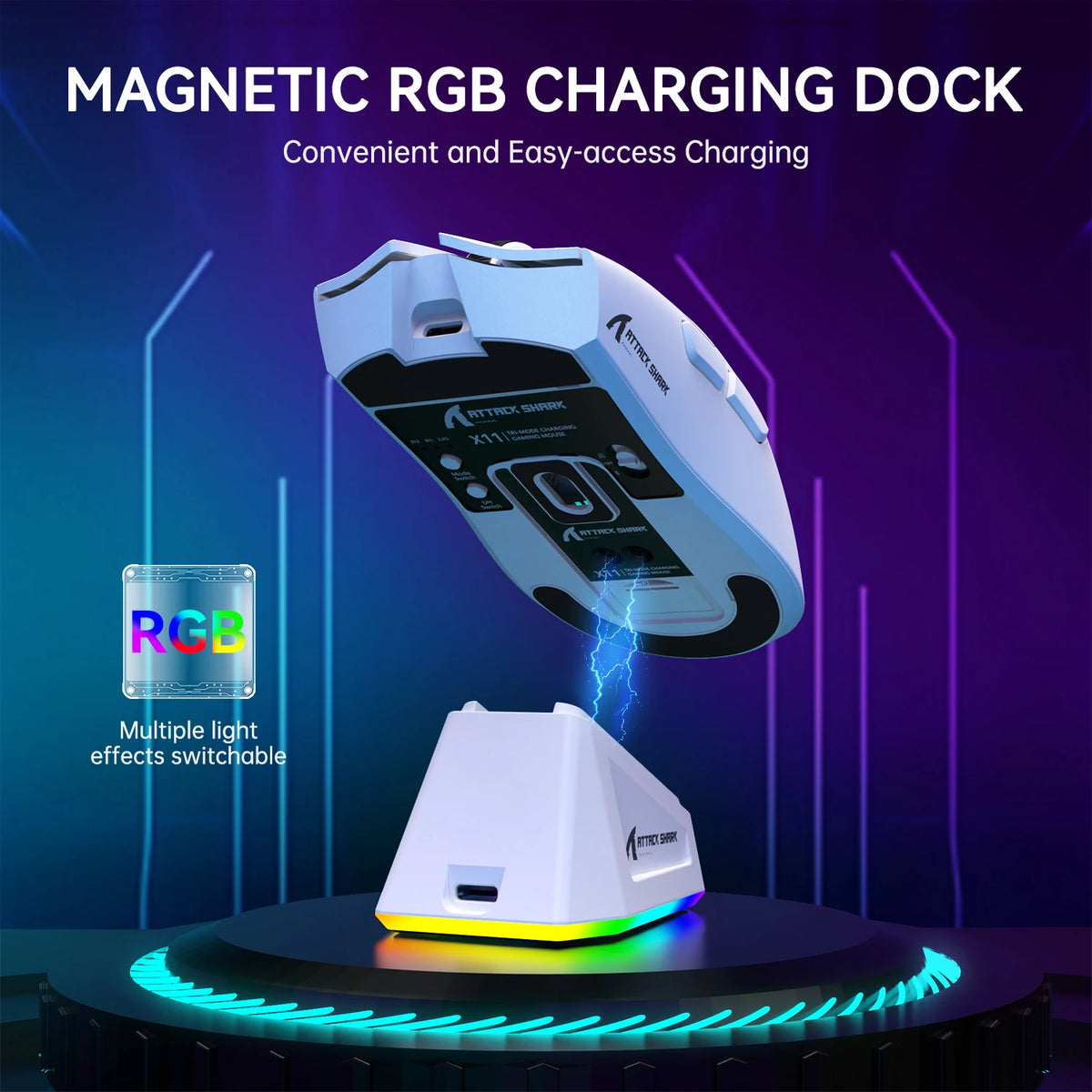 ATTACK SHARK X11 Lightweight Wireless Gaming Mouse, 22K DPI RGB Gaming Mouse with PAW3311 Optical Sensor, Tri-Mode Rechargeable Gaming Mouse
