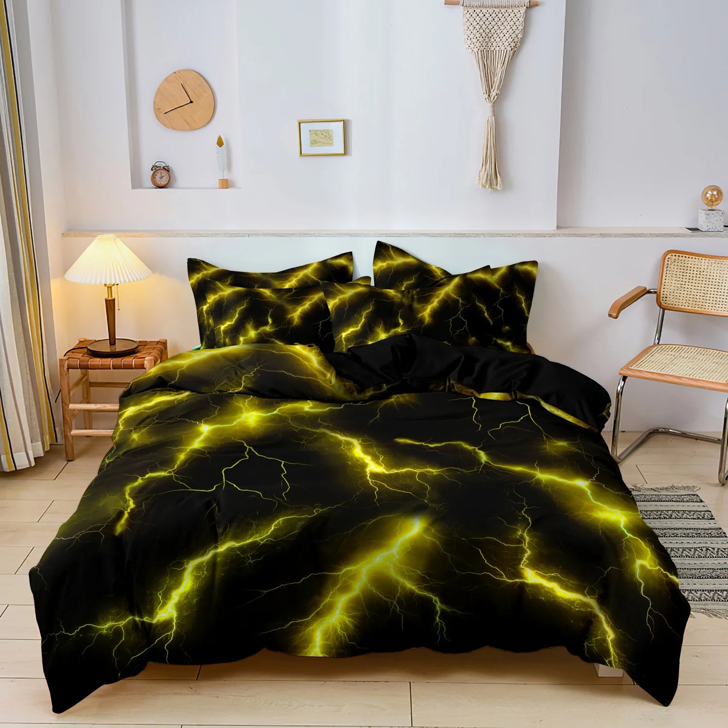 3Pcs Lightning Thunder Pattern Print Duvet Cover Bedding Set Soft Breathable For Four-seasonBedroom Dormitory Decorative