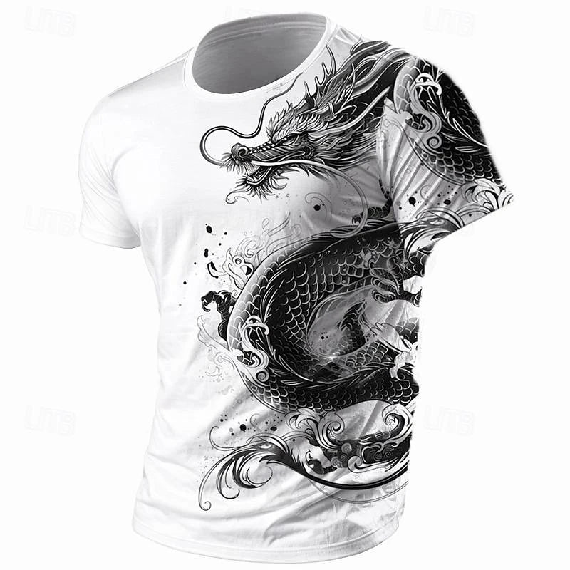 3D Print Dragon Pattern T-shirt Men Vintage Street Short Sleeve O Neck T Shirts Harajuku Trend Man Spring Fashion Trend New Tee
