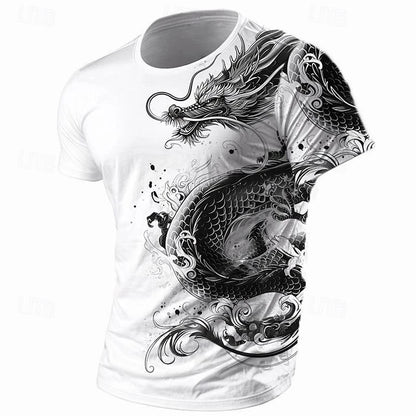 3D Print Dragon Pattern T-shirt Men Vintage Street Short Sleeve O Neck T Shirts Harajuku Trend Man Spring Fashion Trend New Tee