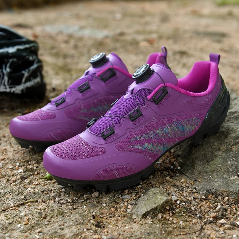 Scarpe da ciclismo MTB uomo donna T03 viola traspiranti, a sgancio rapido, per ciclismo su strada, sport outdoor, racing e allenamento