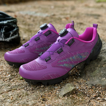 Scarpe da ciclismo MTB uomo donna T03 viola traspiranti, a sgancio rapido, per ciclismo su strada, sport outdoor, racing e allenamento