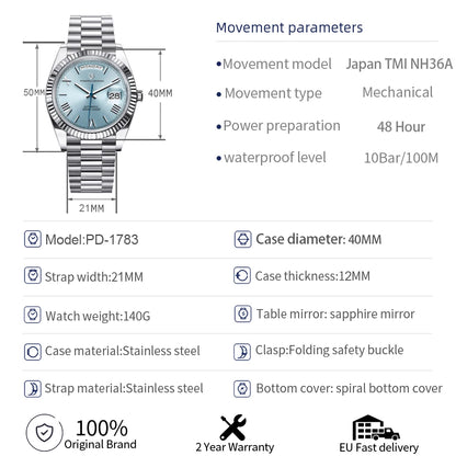 PAGANI DESIGN 2026 New Gold Green 40MM Date Week Men's Watches Automatic Watch Men AR Sapphire Glass NH36A Mechanical Wristwatch