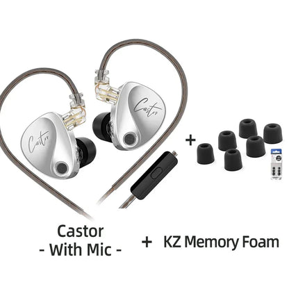 KZ Castor Wired Earbuds HiFi Bass Earphones with Dual Dynamic Drivers, Tunable Balanced Armature In-Ear Headphones, High Resolution Audio Earbuds
