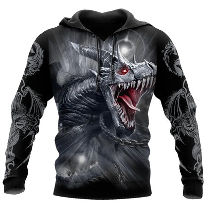 Felpa con cappuccio unisex da uomo con maniche lunghe, stampa 3D drago tatuaggio, autunno inverno, streetwear casual a pullover