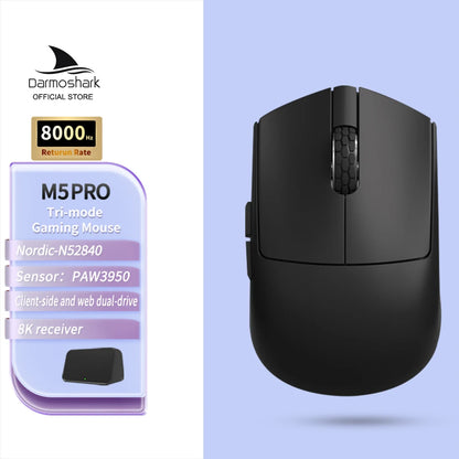 Rato Gaming Sem Fios Darmoshark M5Air em Fibra de Carbono Forjada 8K, PAW3950, 30K DPI, para Mãos Pequenas, Pegada Fingertip, Macros de Jogo, Leve