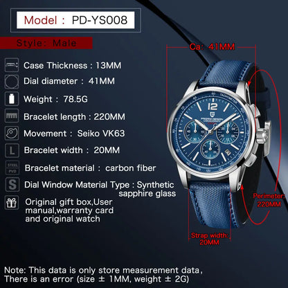 Pagani Design VK63 Fashion Men's Quartz Watches 41MM Top Sapphire Waterproof Sport 10 Bar Watch for men reloj hombre