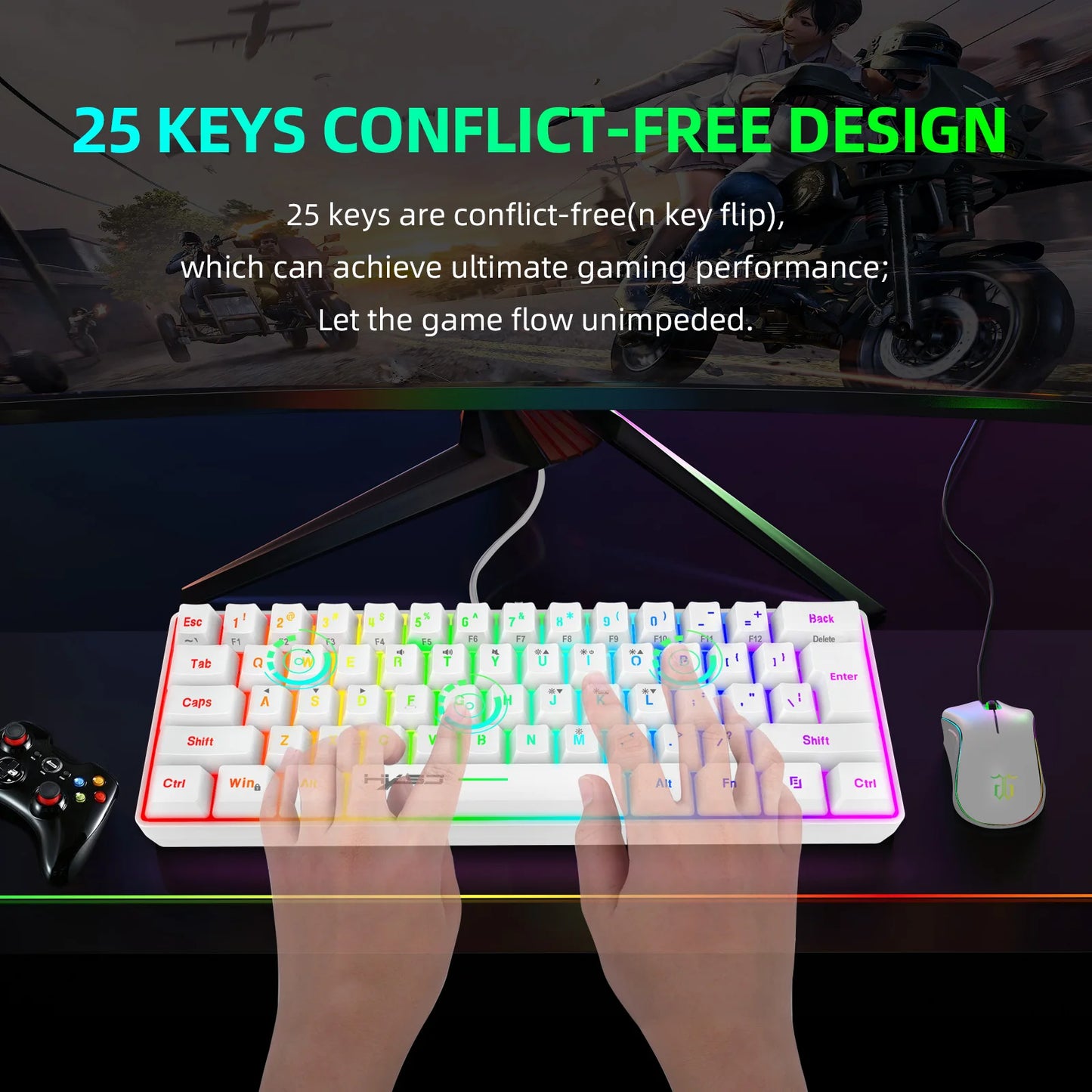 New Mini Gaming keyboard Wired Thin Film Keyboard 61-key Touch RGB Glow Multiple Quick Key Combination Suitable For Gaming Office