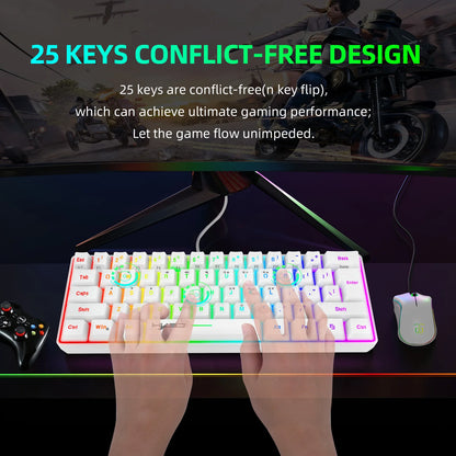 New Mini Gaming keyboard Wired Thin Film Keyboard 61-key Touch RGB Glow Multiple Quick Key Combination Suitable For Gaming Office