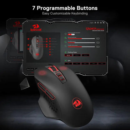 Rato Gaming Sem Fios Redragon M656 Gainer, 4000 DPI 2.4Ghz, Rato Gamer Sem Fios com 5 níveis de DPI, 7 botões macro, retroiluminação LED vermelha