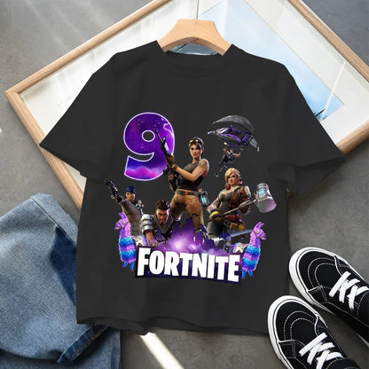 T-shirt Fortnite com Número de Aniversário para Crianças, Raparigas e Rapazes, Roupa de Verão, T-shirt em Algodão para Bebé, Top de Manga Curta para Festa, Presente para Criança Pequena