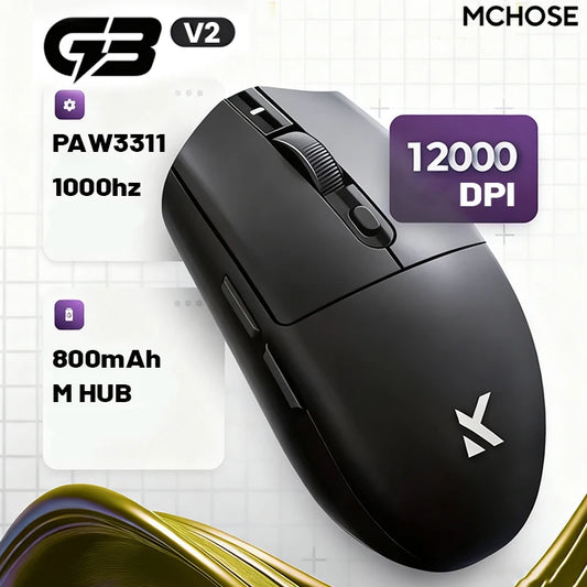 MCHOSE G3 V2 Pro Wireless Gaming Mouse, PAW3395 Three-Mode Bluetooth Gaming Mouse, Lightweight 59g Wireless Gaming Mouse for Esports, Office & PC