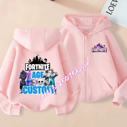 Casaco Outdoor Infantil Cartoon FORTNITED para Rapariga e Rapaz, Sweatshirt com Fecho, Corta-Vento Fino de Alta Qualidade para Outono, Peça Superior de Vestuário
