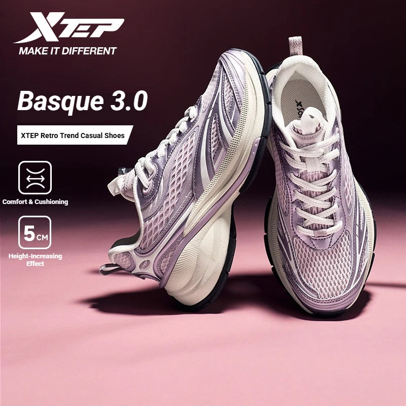 Sapatilhas Xtep Basque 3 para Mulher, Leves, Resistentes ao Desgaste, Modernas, Duráveis, com Sola Grossa, Casuais e Desportivas, 874218320006
