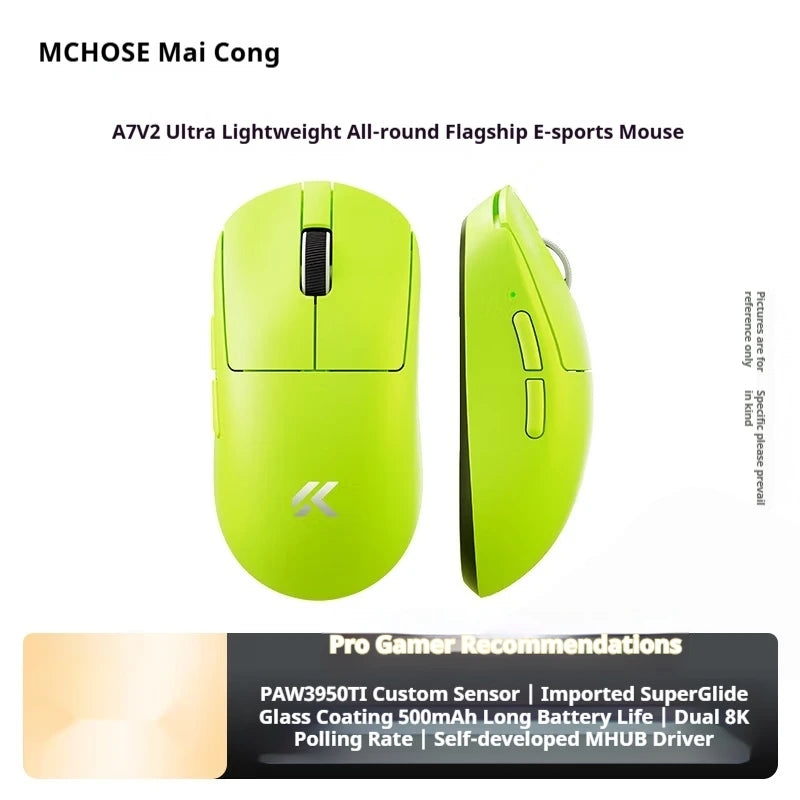 Rato sem fios MCHOSE A7 V2 Ultra+ Tri-Mode leve Paw3950 Ti 42000dpi 500mah para PC, eSports e portátil — acessórios gaming