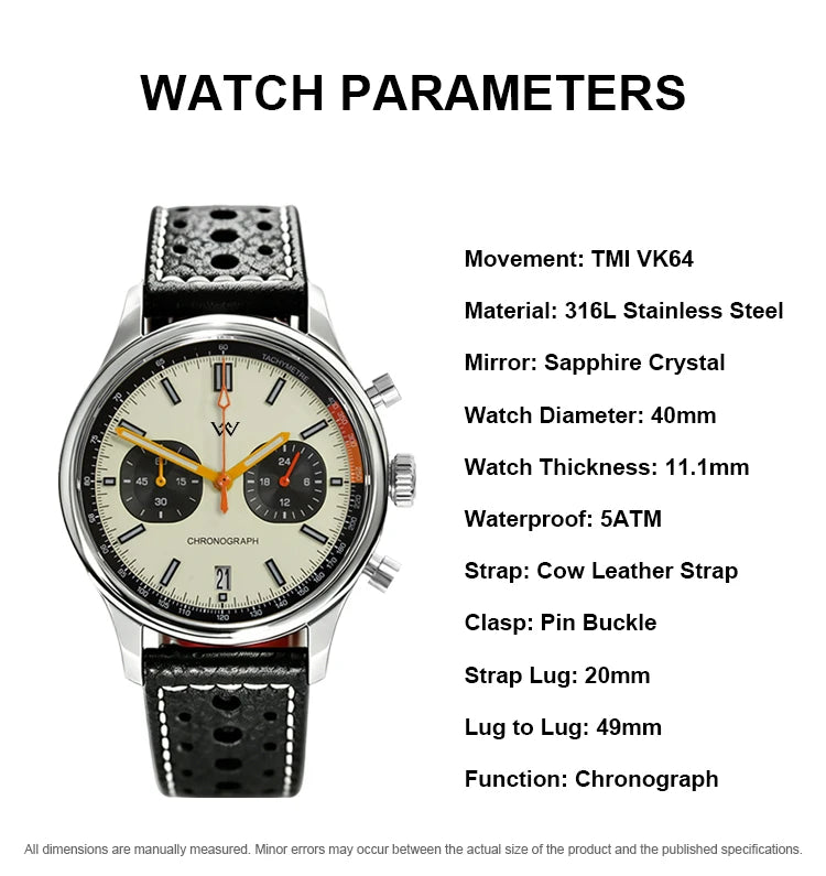 WM Watch VK64 Quartz Watch Waterproof Classic Casual Business Men's Watch Welly Merck Watch WM247M