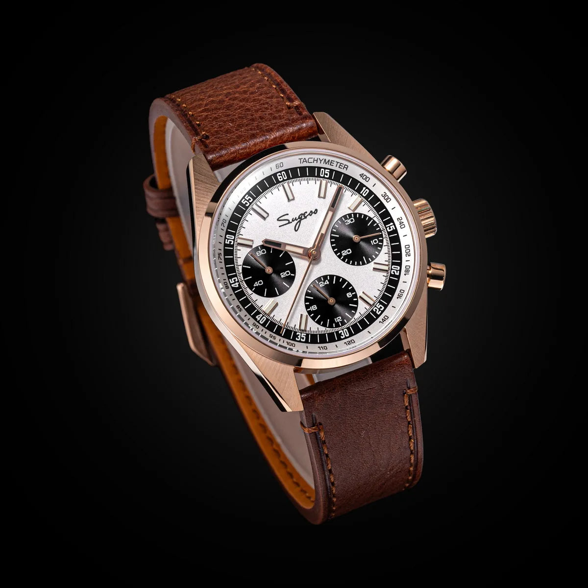 Sugess Mens Watch 38mm Chronograph Mechanical Wristwatches Tianjin Gooseneck Movement Sapphire Crystal Roulette Dial S465 new