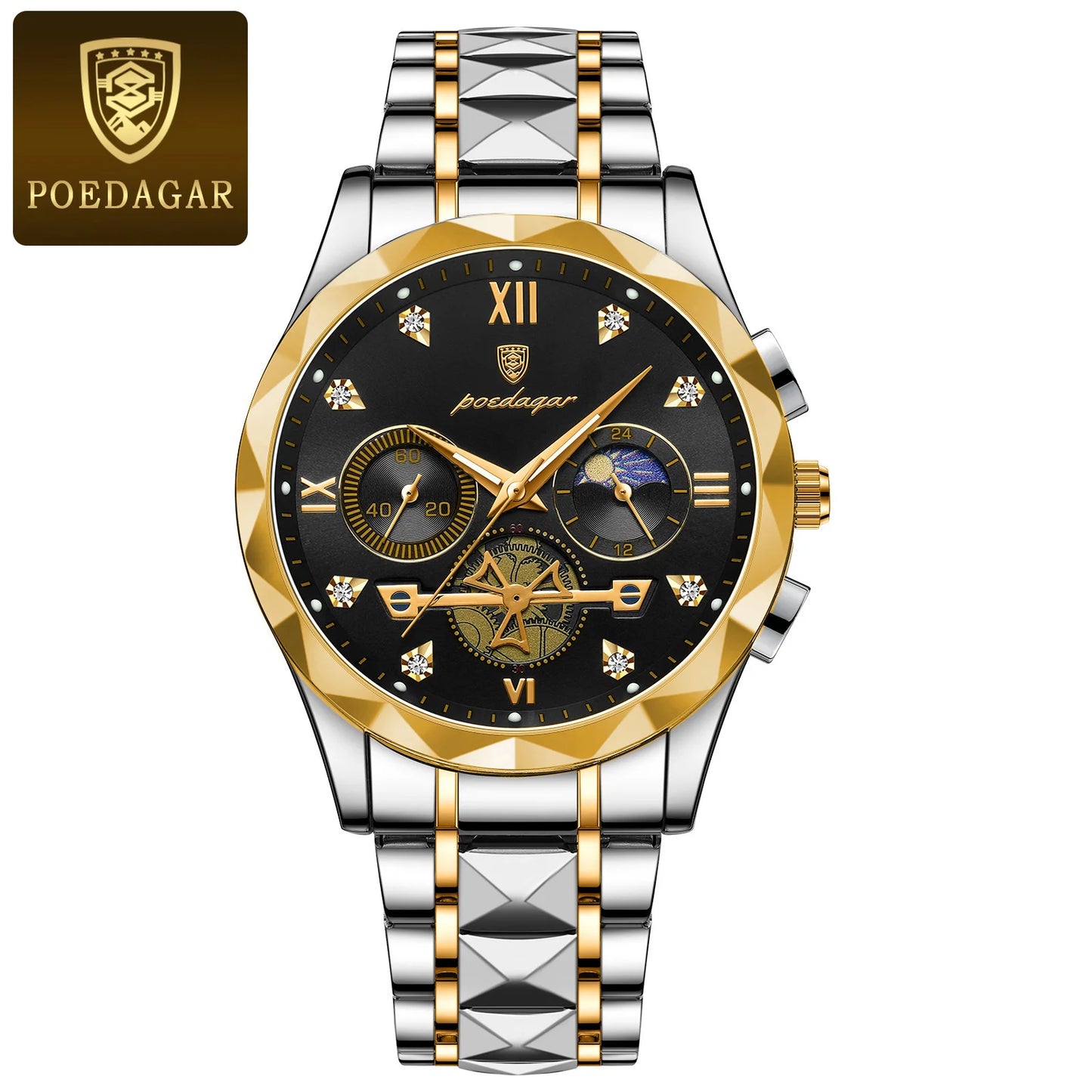 POEDAGAR Top High Quality Man Wristwatch Stainless Steel Chronograph Business Men Watch Waterproof Luminous Quartz Men's Watches
