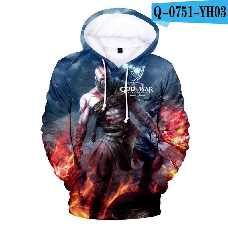 3D pop game God Of War printing Hoodies for men Kratos graphic hooded hoody kid fashion cool hip hop pullovers harajuku clothing