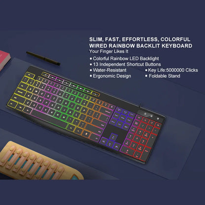 New Wired Light Backlit RGB Mute Keyboard Desktop Notebook Home Business For Office Ultra Thin USB office home