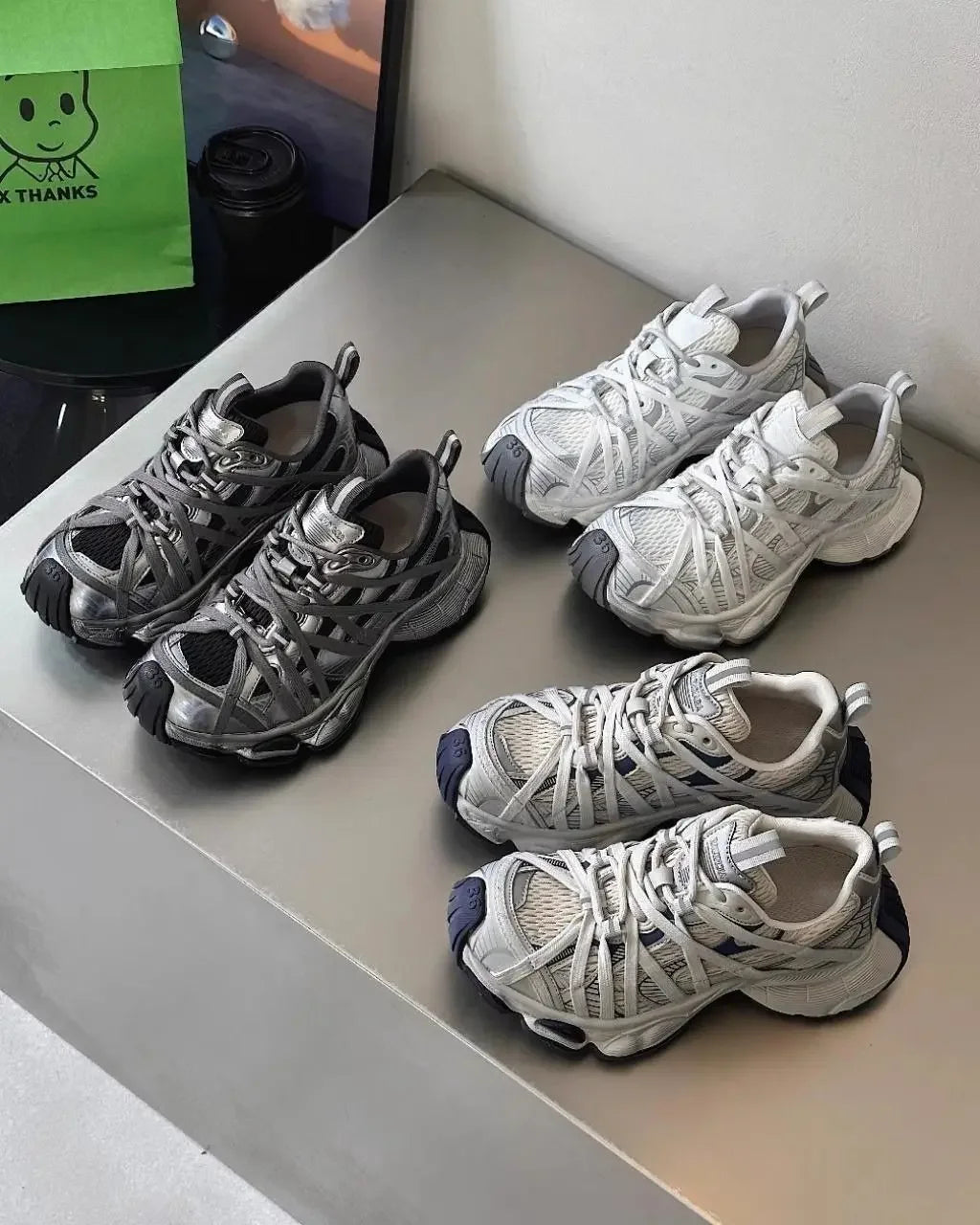 Spring Summer New Style Men Women Dad Shoes Thick Bottom Net Surface Sports Shoes Trendy Versatile Breathable Tie Shoes