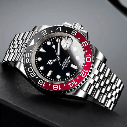 Relógio de Homem Automático Miyota8215 Impermeável 200m, Relógio de Mergulho 40mm com Movimento Mecânico, Luminoso, Bracelete Jubilee e Fecho Glide Lock