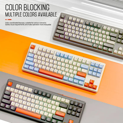 Teclado M87 Sem Fios Bluetooth de Modo Duplo, Sensação Mecânica para Gaming e Escritório, Silencioso, Teclas PBT Ball Cap, Luz Arco-Íris