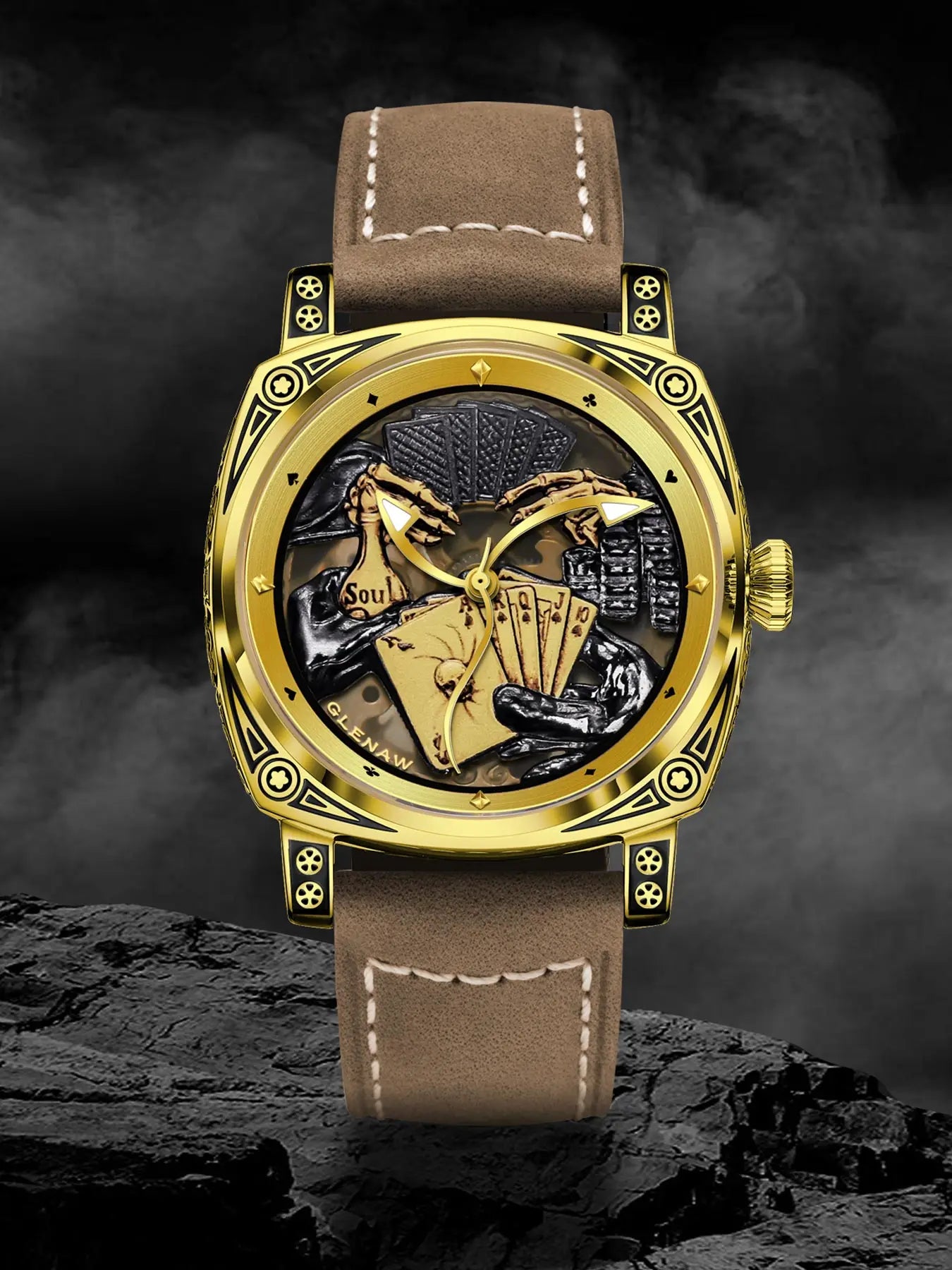 Glenaw Poker Series Top Brand Luxury Fashion Personalized Fully Automatic Mechanical Gold Watch Men's Waterproof Watch