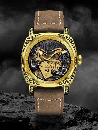 Glenaw Poker Series Top Brand Luxury Fashion Personalized Fully Automatic Mechanical Gold Watch Men's Waterproof Watch
