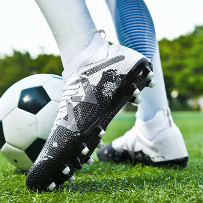 AG/FG Long Studs Soccer Shoes，PU Fabric Mixed Upper，TPU Sole Wear Resistant Anti Slip，Men Women Kids Youth Outdoor Sports