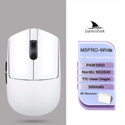 Rato Gaming Sem Fios Darmoshark M5Air em Fibra de Carbono Forjada 8K, PAW3950, 30K DPI, para Mãos Pequenas, Pegada Fingertip, Macros de Jogo, Leve