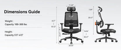 NEWTRAL Ergonomic Office Chair, Auto-Following Backrest, Adaptive Lower Back Support, Adjustable Headrest Seat Depth Computer Chair