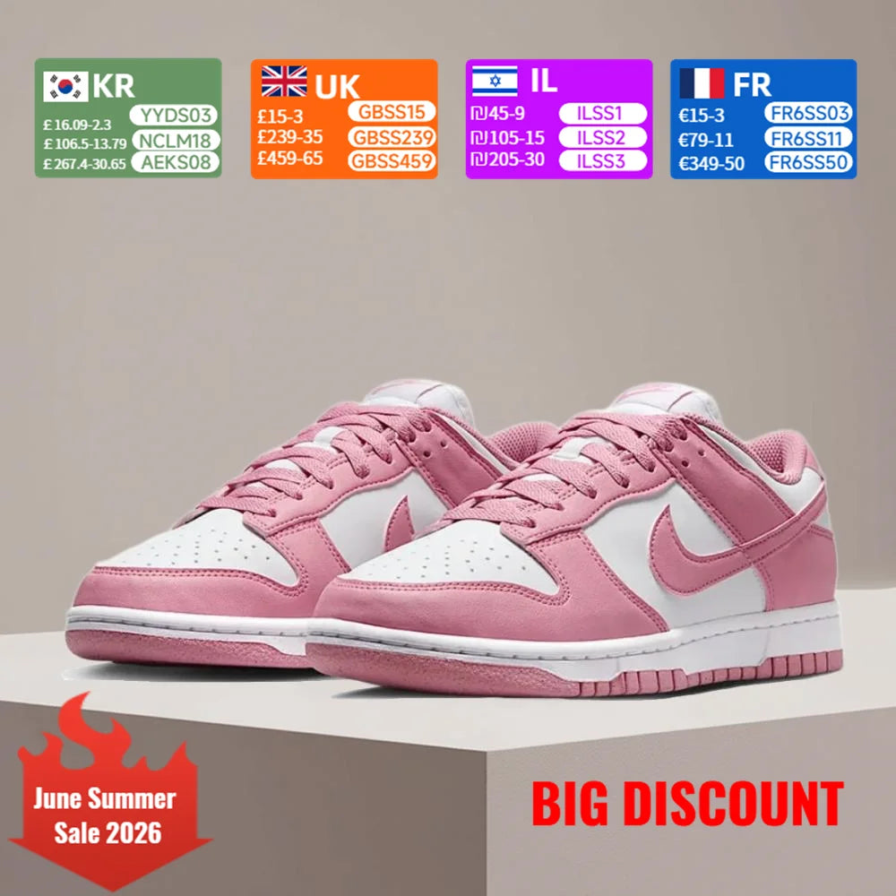 Nike Dunk Low Pink and White Colorway Low-Top Retro Casual Sneakers Durable Skate Shoes for Women DD1873-112