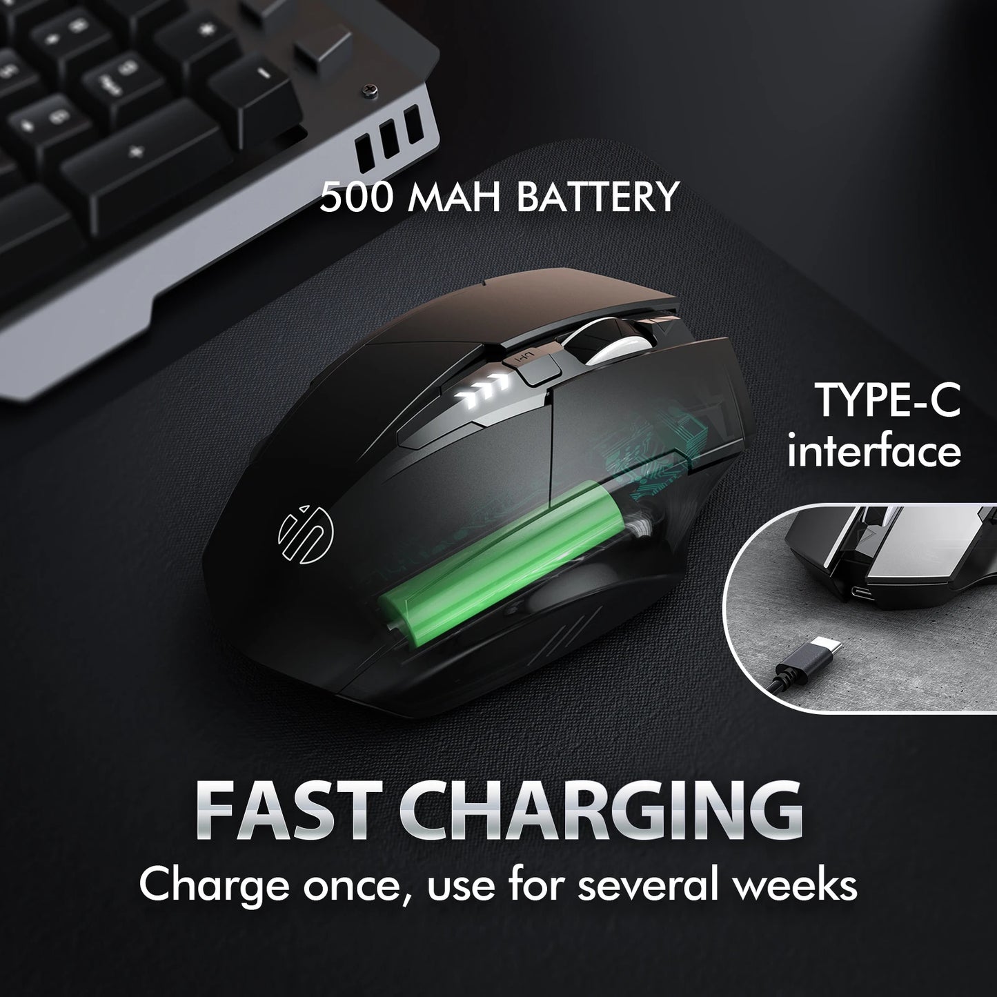 INPHIC A1 Bluetooth Wireless Mouse Rechargeable Tri-Mode 2.4G Optical Mouse for Laptop, Mac, PC, Tablet & Mobile with 1600 DPI