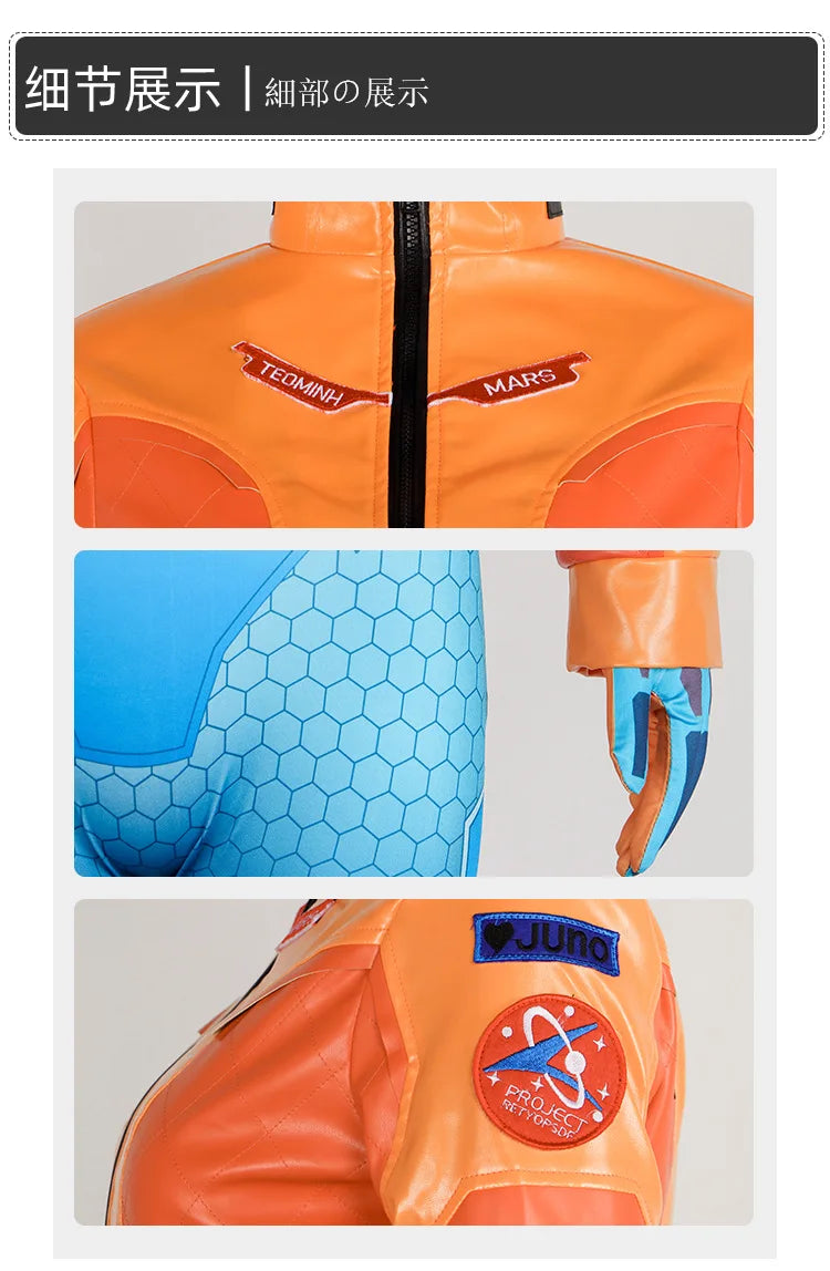 Conjunto completo de cosplay de Juno de Overwatch 2 com peruca e fato, roupa de heroína de suporte para Halloween e Carnaval, Juno Teo Minh, mulher e raparigas