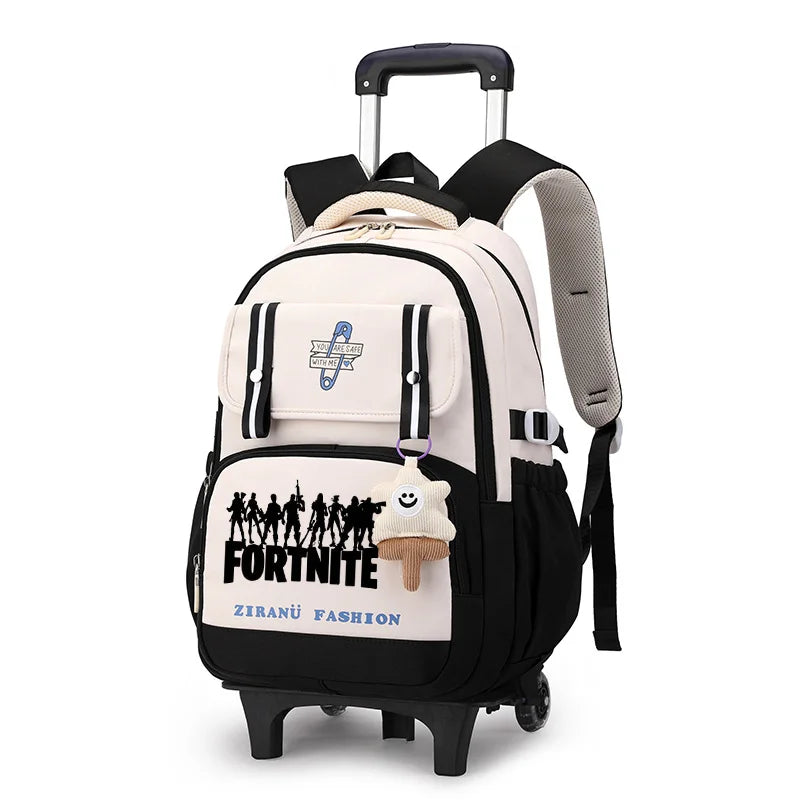 Mochila Escolar com Rodas Fortnite, Grande Capacidade, Impermeável, Leve e Minimalista, para Portátil, Escola e Viagens Casuais