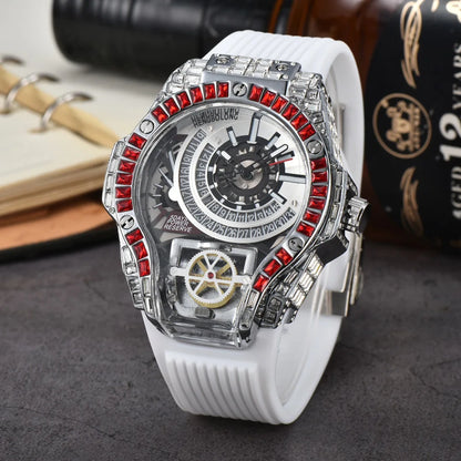 Full diamond Case Business Luxury Top Mens Watches Rubber Strap Color Creative Decorative Quartz Watch Men AAA Clocks Relogio