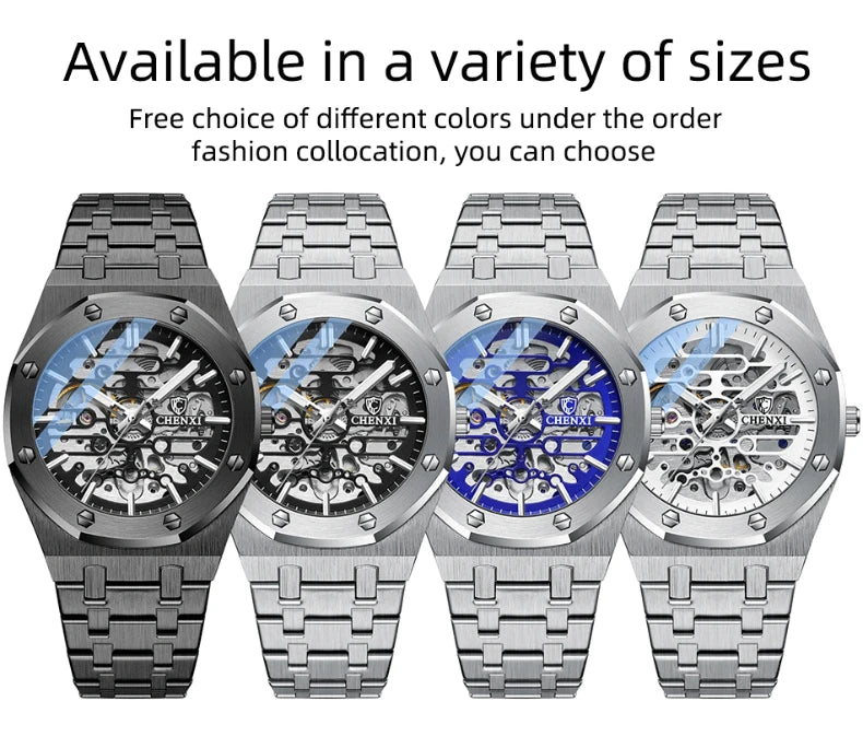 CHENXI Automatic Mens Watches Waterproof Business Stainless Steel Sport Mens Watches Top Brand Mechanical Tourbillon Wrist Watch