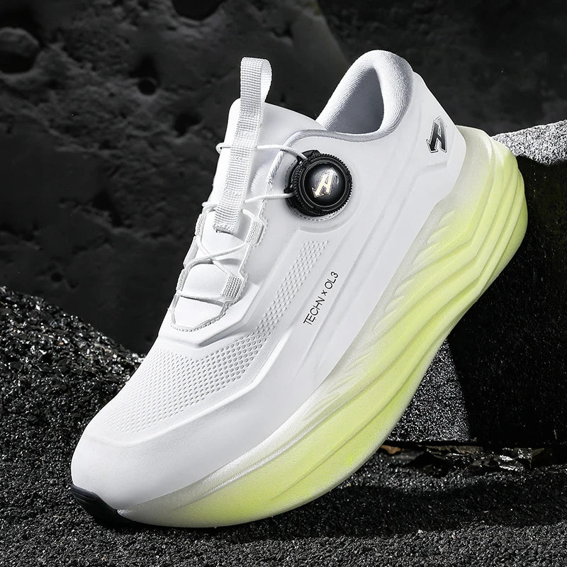 Men's High Platform Running Shoes | Breathable Mesh Athletic Sneakers | Rotating Buckle Quick Wear Casual Walking Shoes