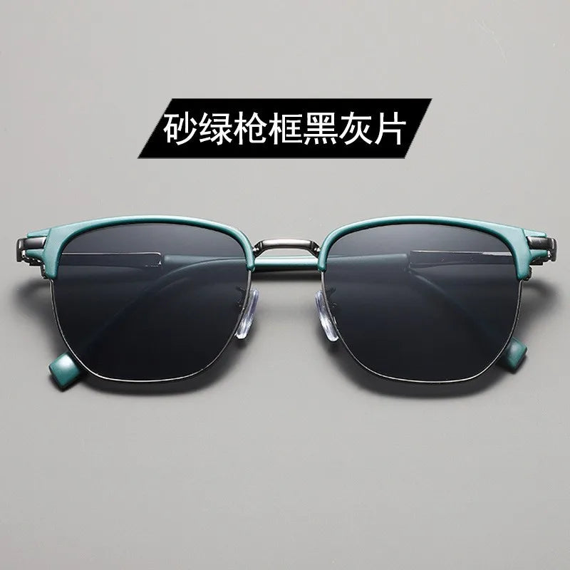 Handsome Half Frame Sunglasses Personalized Retro Rectangular Design Black Gray Eyeglass Lenses UV Resistant Sunglasses