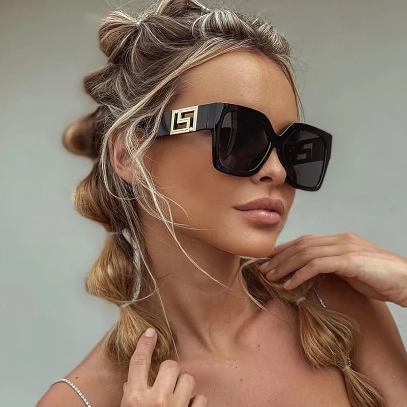 Light Luxury Square Large Frame Sunglasses With Hollow Temples, Personalized Catwalk Sunglasses, Women's Casual Sunglasses UV400