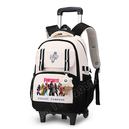 Mochila Escolar com Rodas Fortnite, Grande Capacidade, Impermeável, Leve e Minimalista, para Portátil, Escola e Viagens Casuais