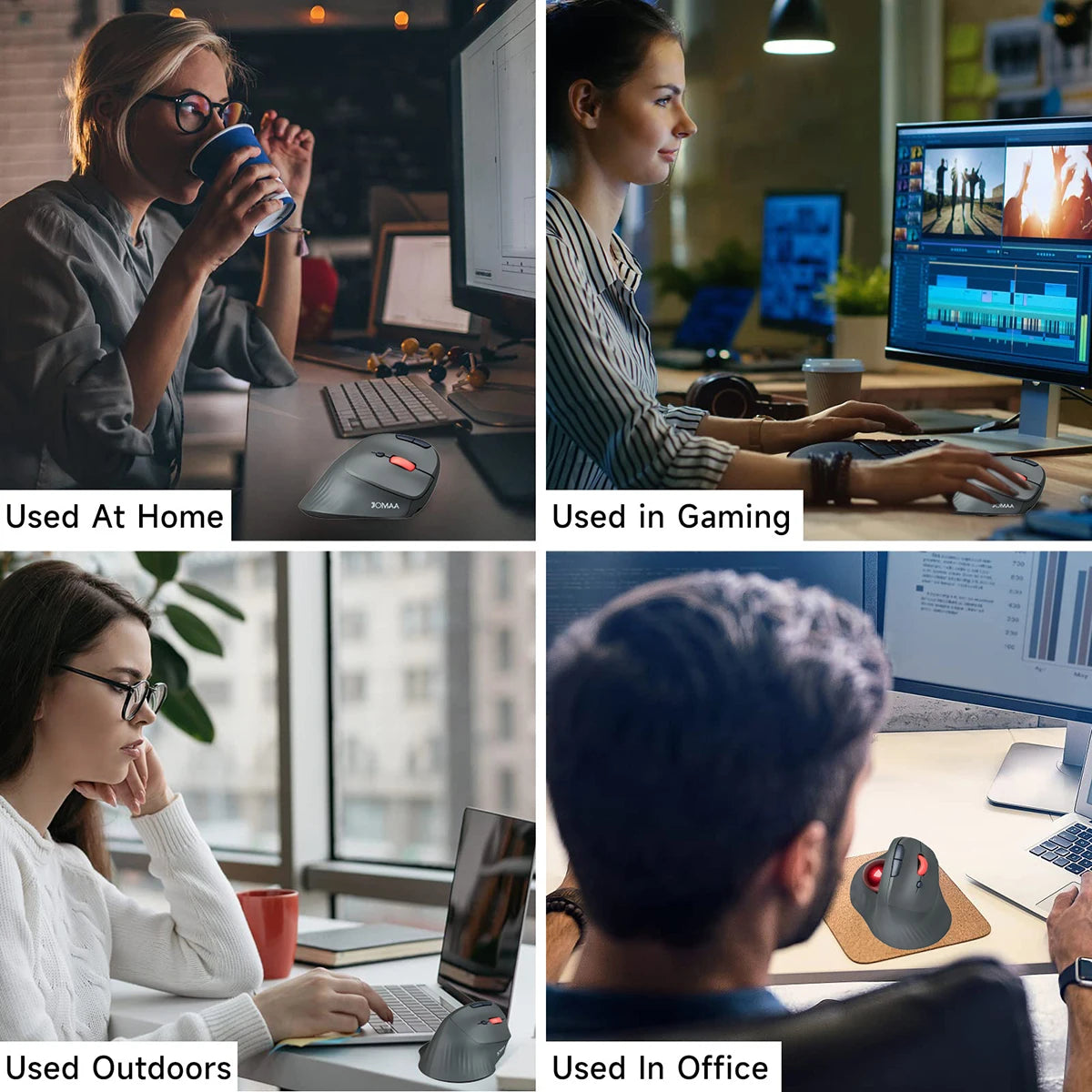 Bezprzewodowa mysz trackball JOMAA, pionowa, ładowalna mysz z kulką, ergonomiczna, cicha mysz gamingowa do komputerów z Windows