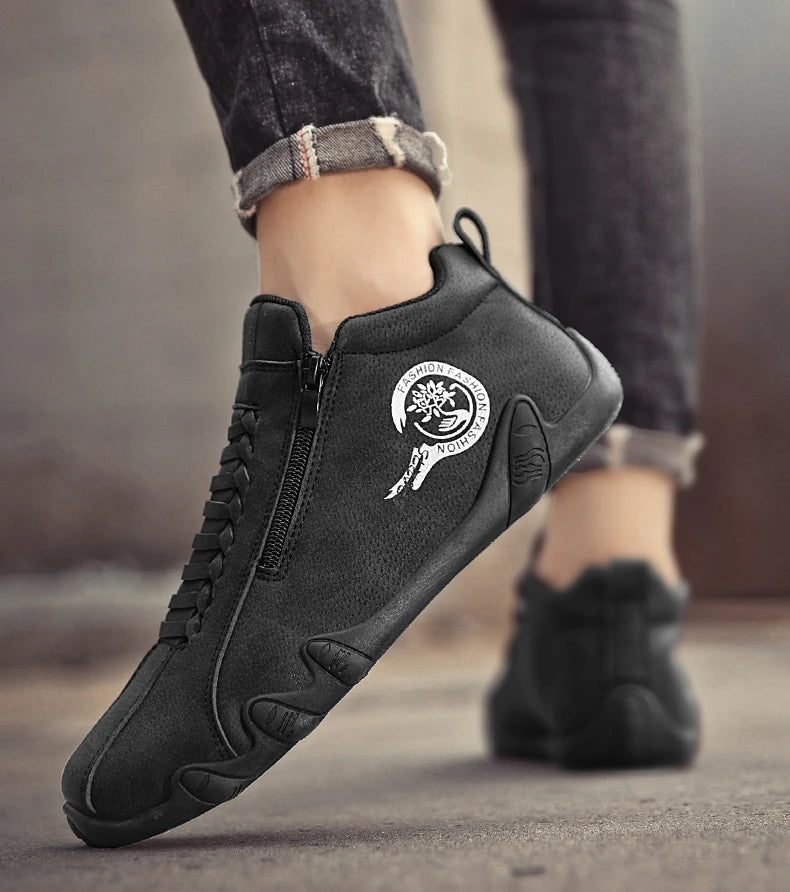 Men's Casual Shoes Side Zipper Short Boots Versatile Flat Bottom Trendy Fashionable Men's Shoes Suitable for Outdoor Sports
