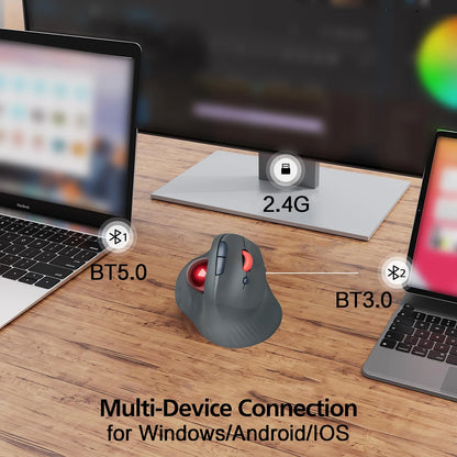 Bezprzewodowa mysz trackball JOMAA, pionowa, ładowalna mysz z kulką, ergonomiczna, cicha mysz gamingowa do komputerów z Windows