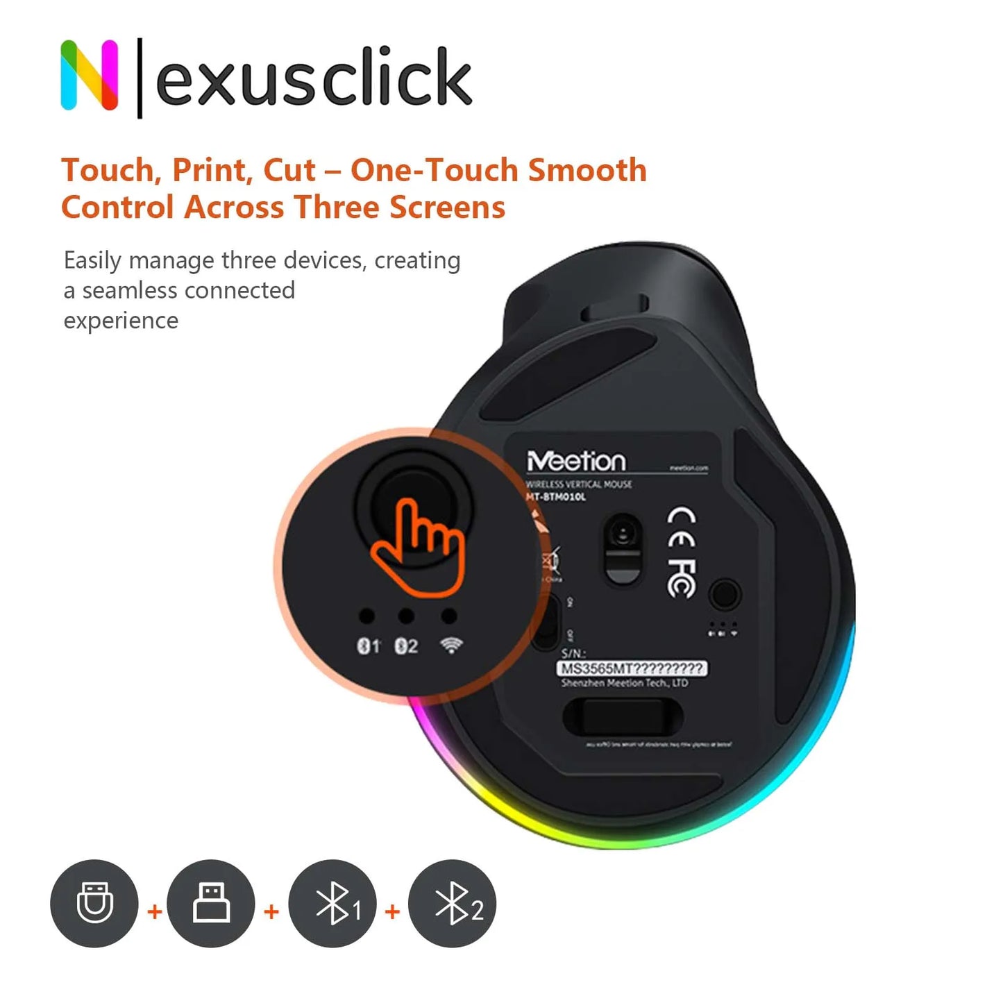 iMice Left Hand Wireless Mouse Bluetooth Ergonomic Mouse, Rechargeable Silent Vertical Mouse, 2400 DPI Bluetooth & 2.4G Wireless Mouse for PC, Laptop & MacBook
