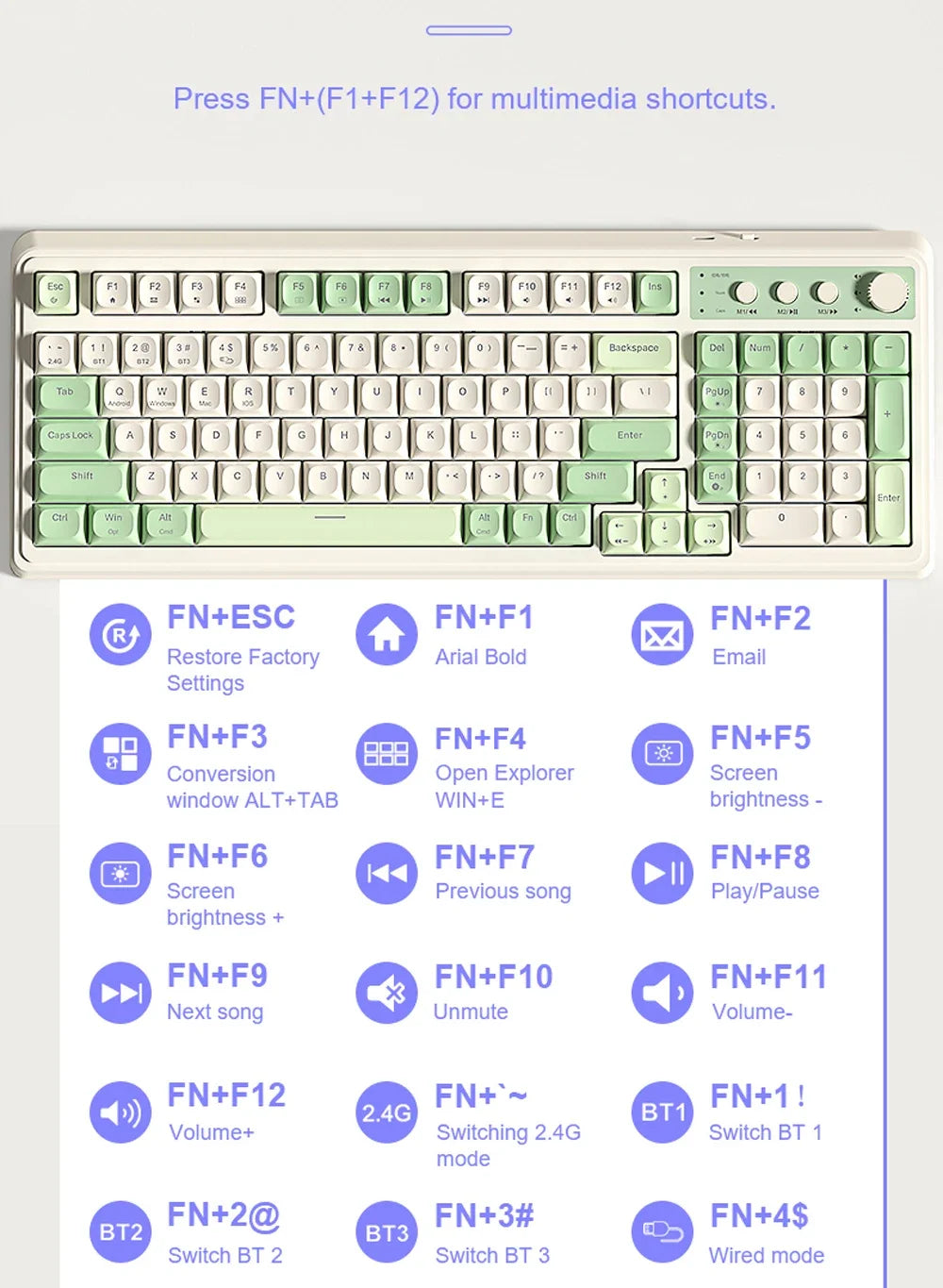 AULA S99 Spider Keyboard Membrane Keyboard Wireless Bluetooth Wired Three Mode RGB Gamer Keyboards Office Typing Mute 99 Keys